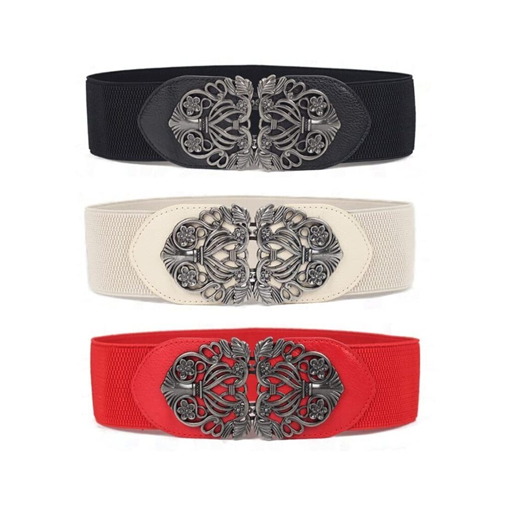 4143 3 Pack Womens Vintage Wide Elastic Stretch Waist Belt